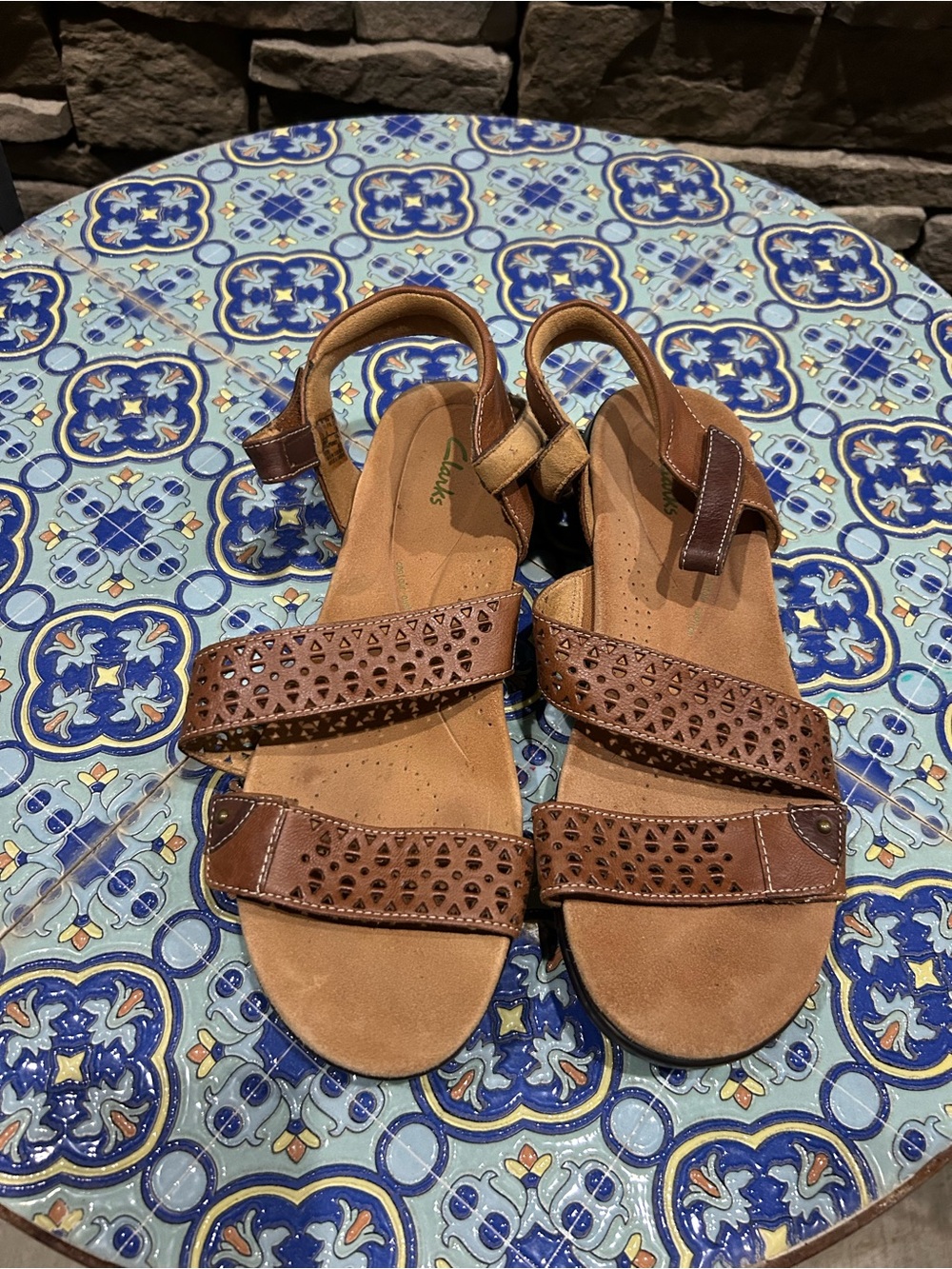 Clarks Brown Laser-Cut Leather Strappy Sandals , NWOT, Size 10